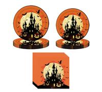 200 PCS Halloween Party Plates & Napkins Set - 9 Inch and 7 inch Disposable Heavy Duty Castle-Themed Paper Plates & Matching Napkins, Halloween Dinnerware for 50 Guests