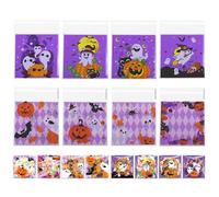 200 PCS Halloween Sweet Bags, 8 Patterns Halloween Treat Bags, 10 x 10 CM Clear Transparent Candy Bags, Pumpkin and Ghost Pattern Cellophane Bags, for Snacks & Cookies Packing, Party Supplies