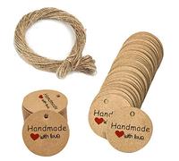 200 PCS Handmade With Love Tags, Round Gift Tags Christmas Tags Birthday Gift Tags Brown Kraft Card Luggage Tags Labels Wedding Favour Craft Hang Tags With 20M String Jute Twine For Presents Crafts