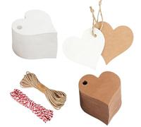 200 PCS Heart Blank Gift Tags with 20m String Red and White Kraft Paper Lables for Wedding Birthday Valentine's Day Nurse Day, Arts & Crafts Presents (Brown & White)