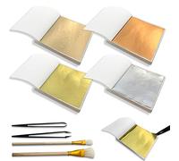 200 Pcs Imitation Gold Leaf Sheet Kit Multipurpose Gold Leaf Papers,with 2 Wool Pens and 2 Plastic Tweezers for Art,Craft Proejcts, Home Improvement, Nail Art(K Gold,Rose Gold,Champagne Gold,Silver)