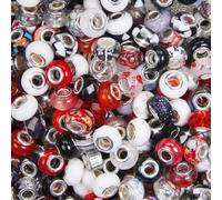 200 Pcs Large Hole Beads Assorted Black White Red European Craft Beads Large Hole Spacer Bead Lampwork Murano Fairy Wand Garden Big Bead for DIY Pen Charm Bracelet Keychain Decorative Jewelry Making