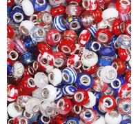 200 Pcs Large Hole Beads Assorted Red White Dark Blue European Craft Beads Large Hole Spacer Bead Lampwork Murano Fairy Wand Garden Big Bead for DIY Pens Charm Bracelet Decorative Jewelry Making