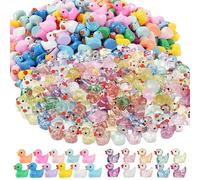 200 Pcs Mini Ducks Sparkling Glitter Resin Tiny Ducks, Assorted Colour Small Duck for Dollhouse Decor Fairy Garden Aquarium Micro Landscape Randomly Send Colors