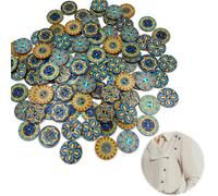 200 Pcs Mixed Vintage Wooden Buttons for Crafting and Sewing 15mm Round 2 Hole Decorative Buttons Assorted Colourful DIY Craft Buttons for Cardigans Clothes Decoration and Handmade Projects (Mandala)