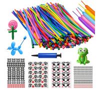 200 Pcs Modelling Long Balloons with Pump, Magic Latex Balloon Mixed Coloured, Balloon Animal Making Kit with Eye Stickers for Party Birthday Wedding