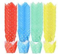200 Pcs Muffin Cases for Baking, Round Dot Tulip Muffin Cases, Cake Case for Wedding, Party, and Special Occasions (Red, Blue, Green, Yellow)