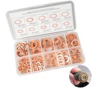 200 Pcs Multi size Solid Copper Washers Set, M5-M14 Sizes Metric Washer Set Hardware Accessories, Copper Sump Plug & Brass Flat Washers with Storage Box