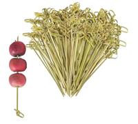 200 PCS Natural Bamboo Cocktail Picks - 12cm Japanese Style Knotted Skewers for Drinks, Fruit & Appetizers - Eco-Friendly Food Sticks for Party Decor, BBQ Snacks & Cocktail Garnish (12 cm)