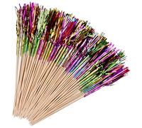 200 PCS Palm Tree Picks, 6 Colour Fireworks Cocktail Sticks, Sparkle Firework Decorations, Wooden Cocktail Toppers for Bars Drink Birthday Wedding Cakes Fruits Party Decoration Accessories