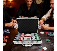 200 PCS Poker Chip Set - Texas Hold’em Poker Chips | Pokers Chips in Silver Aluminium Case | Professional Game Set for Adults | Travel-Friendly Gift for Family Game Night & Parties