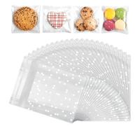 200 Pcs Polka Dot Cookie Bags 10 x 10 cm, Clear Self Adhesive Bags, Self Seal Biscuit Bag, Clear Frosted Plastic Package with White Dot for Sweet Cookie Chocolates Biscuit Candy