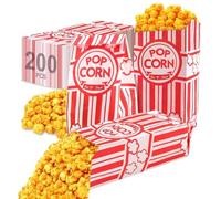 200 Pcs Popcorn Bags, 1oz Popcorn Paper Bags Popcorn Boxes Snacks Candy Container for Parties, Sweets, Gifts,Carnival, Birthday, Wedding, Family Movie Night Retro White &Red 21x9x16cm