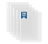 200 Pcs Punched Pockets A4 Clear 60 Micron Strong Plastic Wallet Sleeves, Top Opening Poly Pockets for Ring Binder Folders