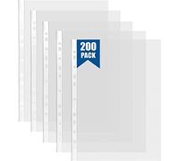 200 Pcs Punched Pockets A4 Clear 80 Micron Strong Plastic Wallet Sleeves, Top Opening Poly Pockets for Ring Binder Folders
