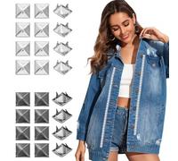 200 Pcs Pyramid Nail Head Studs, 9mm Square Pyramid Rivets with Claws, Metal Leather Studs for DIY, Clothing, Bags, Belts, Shoes - Black and Silver