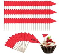 200 Pcs Red Solid Toothpick Flags Mini Plain Triangle Blank Custom Stick Cupcake Toppers Fruit Cheese Markers Labels for Golf Party Buffet Appetizers DIY Decorations