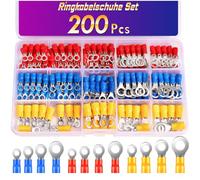 200 PCS Ring Terminals, ANVINKU 0.5-6.0mm² Ring Crimps Terminals Connectors, Insulated Ring Terminals, Crimp Connectors for Automotive Repairs