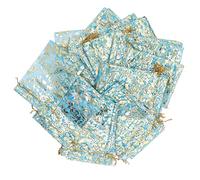 200 Pcs Rose Print Organza Bags | 6.3x4.3in Drawstring Mesh Pouches for Jewelry/Treats/Presents | Wedding Party Favor Bags with Floral Design (Blue)