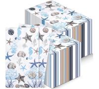 200 Pcs Sea Napkins Summer Paper Guest Towels for Bathroom Decorative Sea Blue Starfish Disposable Guests Paper Napkins Nautical Coastal Hand Towels for Bathroom Wedding Dinner Party