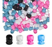 200 Pcs Skull Tattoo Ink Cups with Base - 4 Colors Disposable Plastic Ink Caps for Tattooing, Makeup Eyebrow Eyeliner Lip Pigment