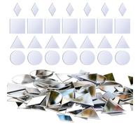 200 Pcs Small Mirrors for Crafts, 4 Shapes Mini Mirrors Tiles, Self Adhesive Mosaic Mirror Tiles Sheets, Triangles/Squares/Rounds/Rhombus Glass Pieces for Wall, Mosaics, DIY, Disco Balls Craft