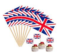 200 Pcs Small UK Flag Toothpick Toppers Picks, Mini British Union Jack Cupcake Flags on Wooden Sticks Tooth Picks for British National Day, King’s Coronation, Drinks, Cocktails, Desserts Decorations