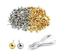 200 Pcs Split Pins Assorted, Metal Paper Fasteners Mini Brads for Crafting, Gold/Silver Round Head Brass Brads for Scrapbooking Paper DIY Arts and Crafts Stamping Photo Cards Office, with Hole Punch