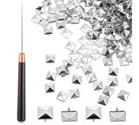 200 Pcs Studs for Clothing, 10mm Metal Silver Square Studs and Spikes | Punk Metal Studs Pyramid Rivets with Awl for DIY Shoes Pet Collars Denim Leather Bag Making Jewelry Arts and Crafts