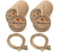 200 PCS Thank You Tags, with Love Kraft Gift Tags, Brown Paper Tags Gift Tags with Strings Hanging Label, Hang Wedding Labels Tag for Wedding Favors (Round)