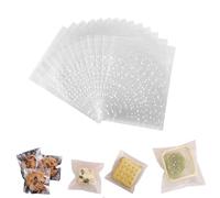 200 Pcs Transparent Cellophane Bags 10x10cm Self Adhesive with White Dot - Cookie Bags, Confetti Bag, Sweet Bag & Biscuit Bags for Storing Cookies/Candies/Gifts (Small Plastic Packaging)