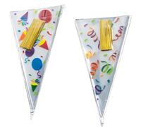 200 Pcs Transparent Cellophane Bags,Clear Sweet Cone Bag,Triangle Bags for Treats Candy Cookies Packaging with Gold Twist Ties Ribbons