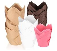200 Pcs Tulip Muffin Cases for Baking Cups, Muffin Cases for Baking Greaseproof Baking Cups with White,Brown, Natural and Pink
