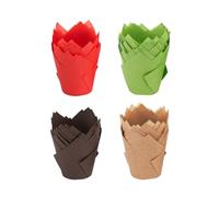 200 Pcs Tulip Shaped Cake Paper Cups, Ideal Muffin Cases for Baking, Food Grade High Temperature Resistant, Oil Resistant Baking Paper Cups for Disposable Use (A)