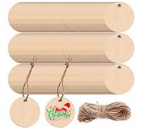 200 Pcs Unfinished Wood Pieces, Round Wooden Cutout Wooden Gift Tags Blank Wood Tags Name Tags Labels with 65.6Ft Jute Rope for DIY Craft Projects Home Christmas Festival Decoration (Round)