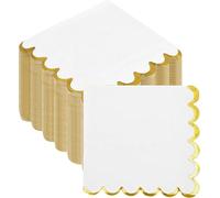 200 PCS White Cocktail Napkins, Scalloped Paper Napkins Disposable Napkins with Gold Foil Beverage Napkins for Dinner Wedding Birthday Party Supplies (4.7 x 4.7 Inches)