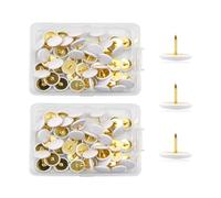 200 Pcs White Drawing Pins, Round Head Thumbtacks, Metal Push Pins with Storage Box Gold Steel Tip Flat Lap Pins for Pinboard, Bulletin Board, Office, Home