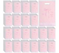 200 Pcs Wildflower Bow Plastic Small Gift Bags Bulk with Handle Party Favor Bags for Birthday Girls Women Birthday Wedding Sweet Party Supplies (Bow)