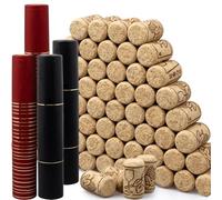 200 Pcs Wine Corks Natural Wood Wine Bottle Cork Kit Include 100 Straight Stoppers and 100 PVC Heat Shrink Capsules for Wine, Beer, and Liquor Bottles
