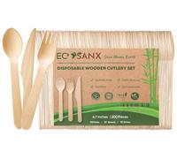 200 PCs Wooden Cutlery Set, 6.5" Splinter Free Disposable Cutlery for Parties, Biodegradable, Eco-Friendly, 100 Wooden Forks 50 Disposable Spoons & 50 Knives for Outdoor, Camping, Events & More