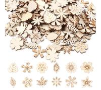 200 PCS Wooden Flowers for Crafts, Unfinished Wood Flower Leaf Cutouts Shapes for Crafts, Mixed Mini Wooden Flowers Cutouts for Handmade Craft Supplies DIY Craft Decorations