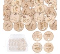 200 Pcs Wooden Pocket Hug Token with 4 Pcs Organza Bags Pocket Hug Bulk Remembrance Little Heart Star Round Pocket Hug Keepsake for Family Birthday Celebration of Life Funeral Love Gifts