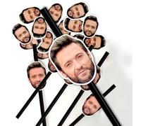 200 Personalised Face Straws - Custom Cut-Out Photos of face of Your Choice, Complete with Straws and fixings for You to Attach - Fun for Hen Party, stag do, Birthday etc (200 Straws) - Black