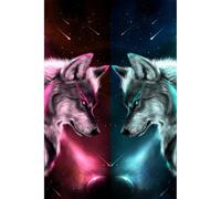 200-piece（35x25cm） Animal World Double Wolf and Starry Sky Jigsaw Puzzle, an Educational Game and Intellectual Challenge for Teenagers and Children