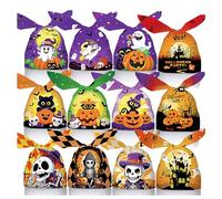 200 - Piece Halloween Treat Bags with 12 Patterns, Ideal for Trick - or - Treating and Parties, Orange Purple Black
