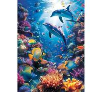 200 Piece Jigsaw Puzzles for Adults Coral Dolphin Puzzle Fun Challenges Perfect for Relaxation Letter Printed on Back Interlock Perfectly No Dust for Men Women Elders Seniors 13.8 x 9.8 inch