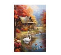 200 Piece Jigsaw Puzzles for Adults, Creative Impossible Puzzles Games for Adults Beginners, Large Wooden Jigsaw with Storage Box, Gifts for Women Men, Home Decor, Theme: Swan & Farm 35x25cm D-1538