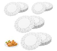 200-Piece Paper Doilies, 4.5", 5.5", 6.5", 7.5" Round Disposable Lace Placemats Elegant Table Settings for Dessert Trays, Fried Food, Cake, Tableware Decoration, Wedding Parties, Craft Projects, White