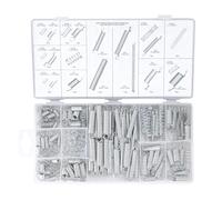 200-Piece Spring Assortment Set, Metal Compression Springs, Tension Springs, Silver, 4-9.5 mm Diameter, Various Lengths, with Storage Box, 21 x 14.25 x 2.8 cm