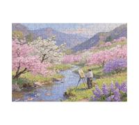 200 Piece Wooden Jigsaw Puzzle - Challenging | By The Spring Stream Painter Sketching From Life | Design - Adult Brain Teaser & Unique Home Decor Gift,
